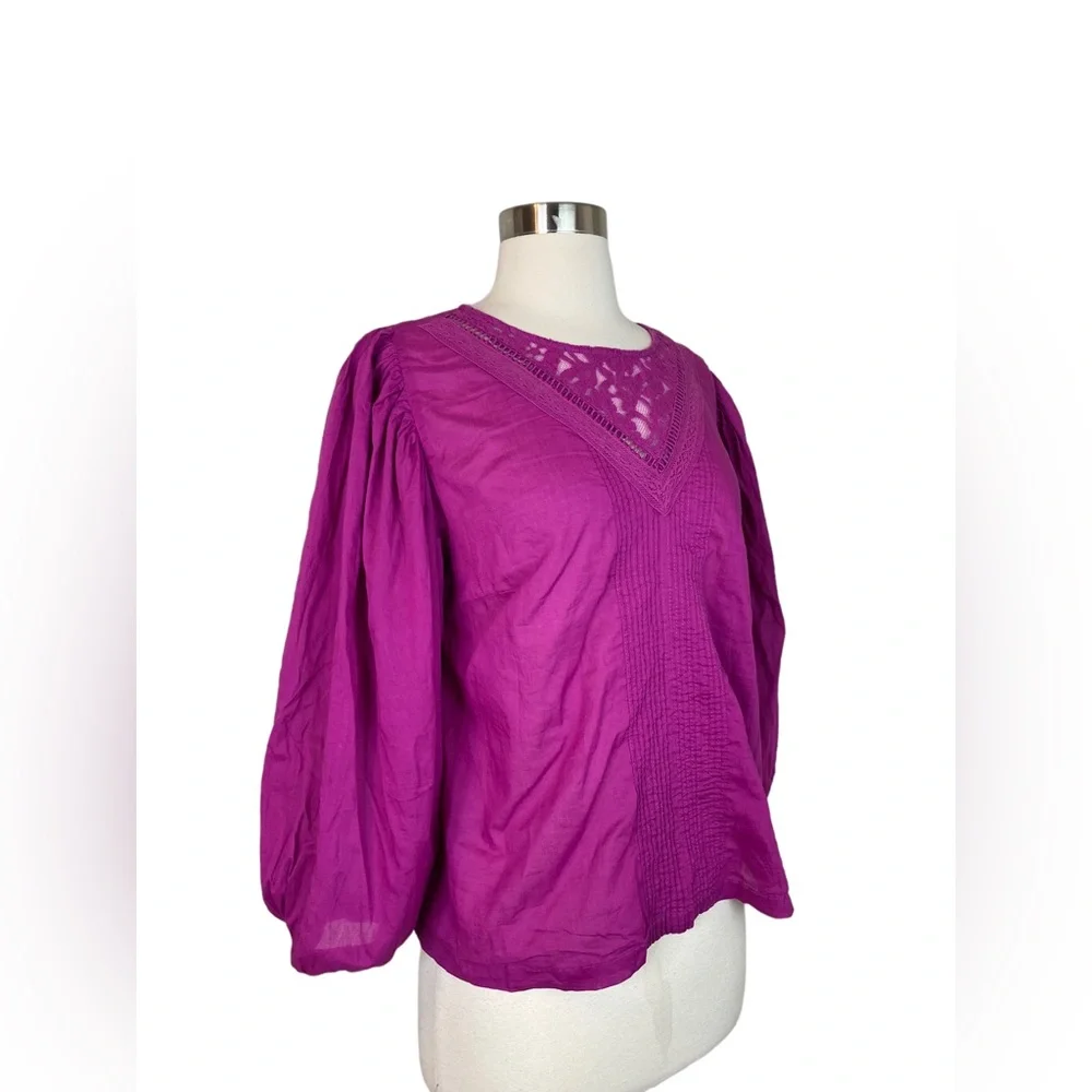 Farm Rio x Anthropologie Women’s Peasant Blouse Top Lace Magenta Pink lace - Picture 4 of 9